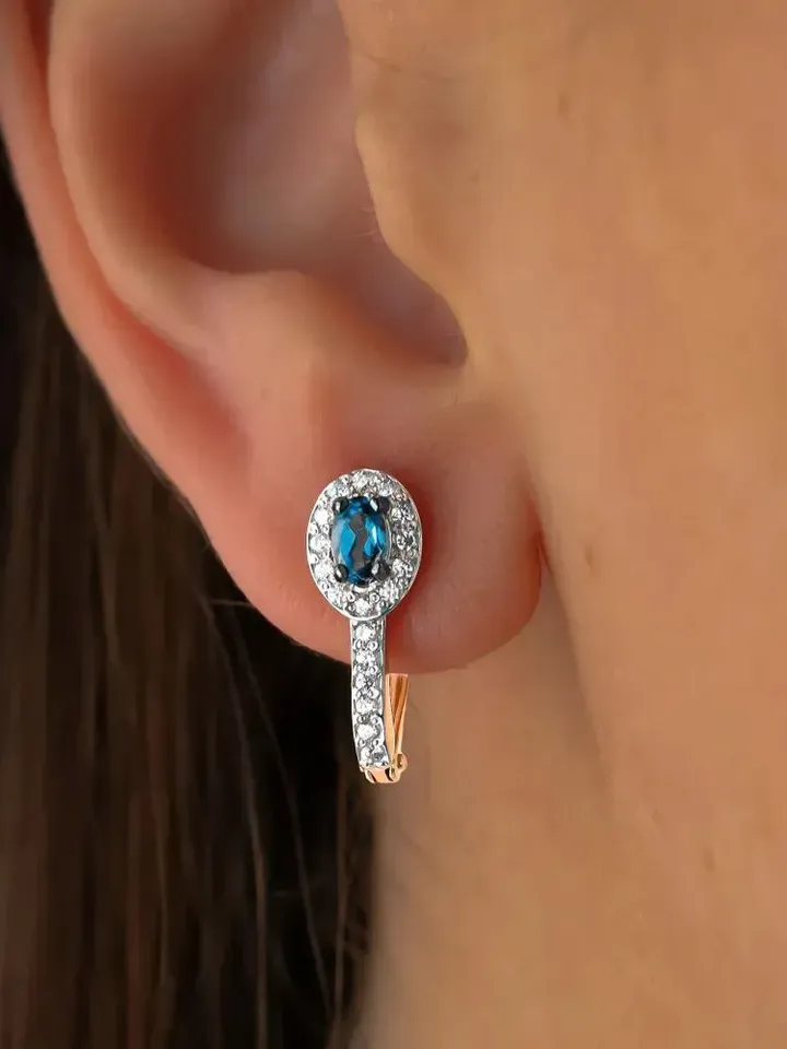 Earrings Silver gold plated 925 assay value with London topaz