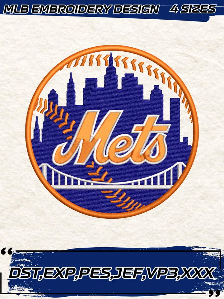 New York Mets Logo Embroidery Design,MLB Embroidery Design,Machine Embroidery Design File,4 Sizes, Digital Download