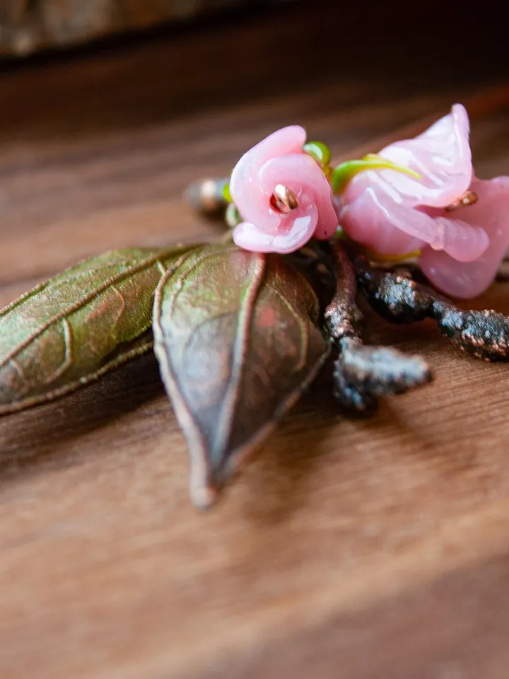 Rose Flower Hair Clip, Copper Flower Brooch, Glass Rose Hair Accessories, Natural Jewelry, Electroplating, Great Gift for Her