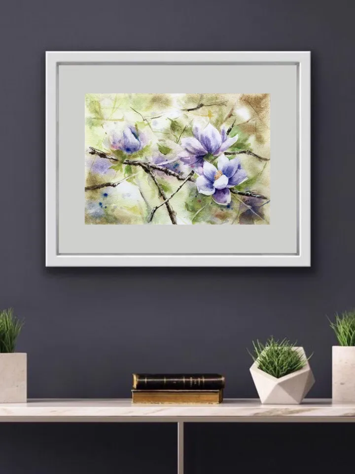 Flowers Original Painting Flora Watercolor Art Spring Wall Art Blooming Trees