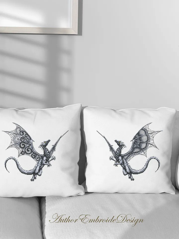 Dragon set cross stitch pattern download PDF Fantasy animal cross stitch chart, Dragon embroidery PDF, Blackwork patterns, Dragon art #K38