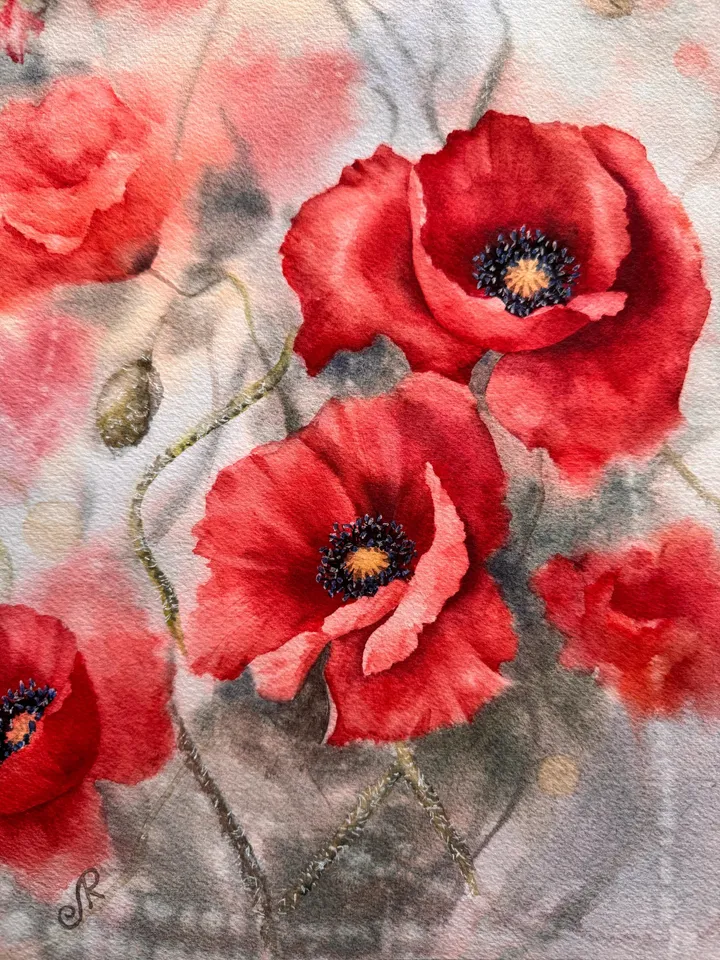Poppies Painting Flowers Original Painting Wildflowers Watercolor Art Meadow Wall Art
