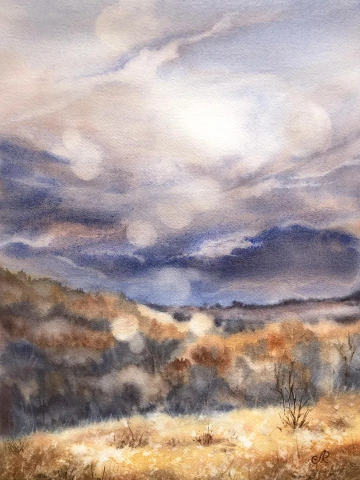 Landscape Original Watercolor Painting Autumn Painting