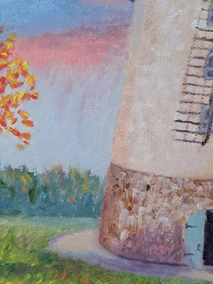 Painting rural landscape oil/canvas "Mill by the road"Painting to order.