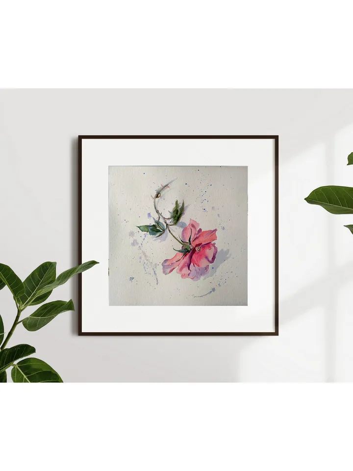 Rose Painting Floral original art 12 by 12 Red Flower watercolor square wall art Rose aquarelle by Natalia Plotnikova