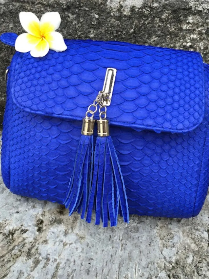 Genuine Python Skin Crossbody Bag | Chain Tassel electric blue bag | Leather Woman Free Shipping Handmade Summer purse | exotic leather bag