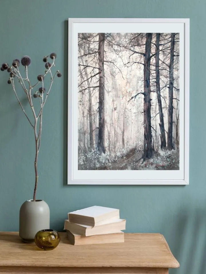 Forest Original Painting Landscape Watercolor Trees Wall Art