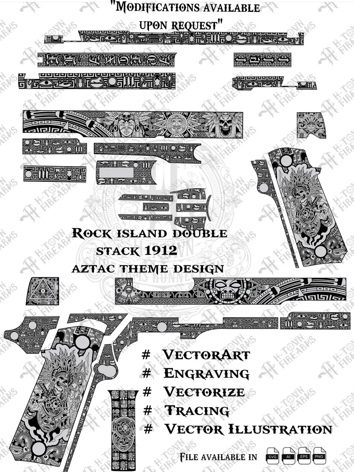 Rock Island Double Stack 1911 Aztec Engraving Design | RIA Laser Cut Vector | Svg Ai EPS PNG | Digital Download for Laser&quot;