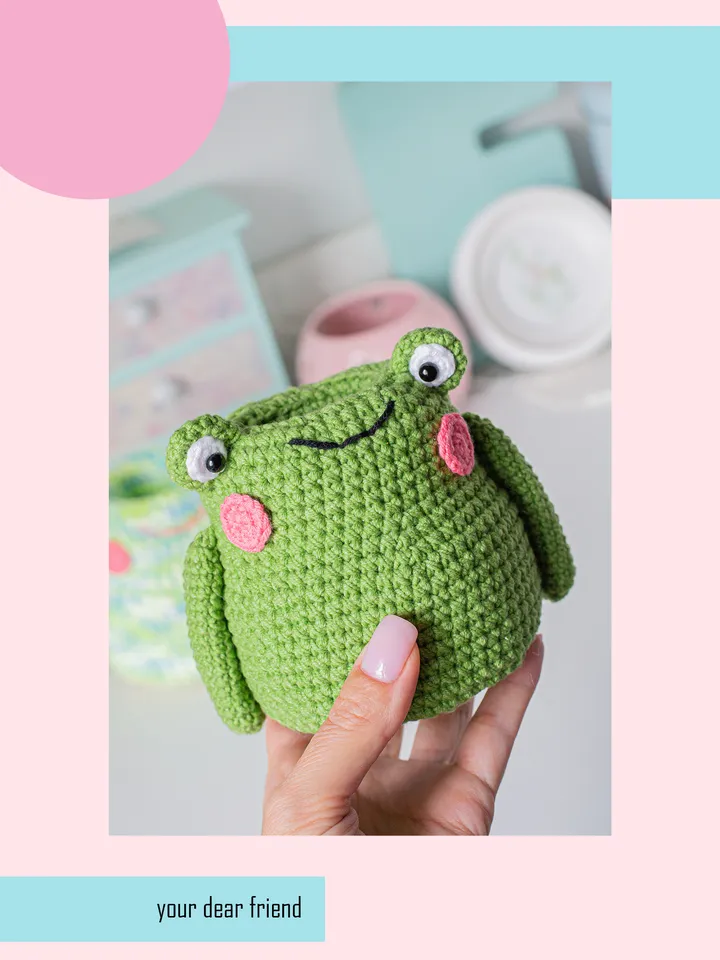 Crochet pattern amigurumi FROG holder for hooks pattern PDF file in ENG for beginners