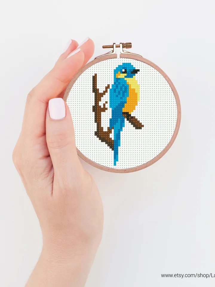 Mini cute blue bird Cross stitch patterns, contemporary bird, animals, beginner counted, modern chart, gift DIY, embroidery, instant PDF