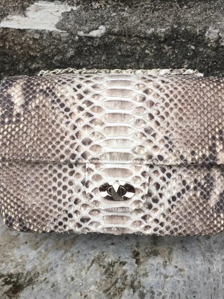 Genuine Python Skin Crossbody Natural Scale Gray Bag | Summer Chain Crossbody Bag | Elegant Classy Crossbody Python Bag | Leather Bag Women