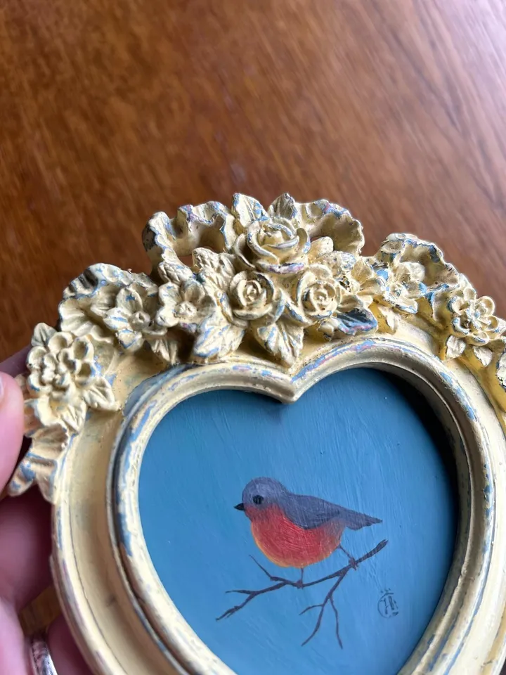 Bird Oil Painting Original In Vintage Style Frame Small Framed Animals Wildlife Art Arch Frame