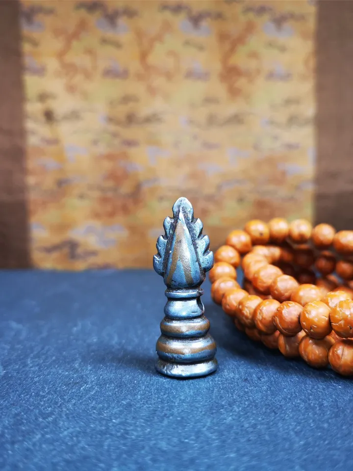 Gandhanra Antique Tibetan Buddhist Amulet Pendant,Mani Jewel/Wish-Fulfilling Cintamani Stupa,50 Years Old