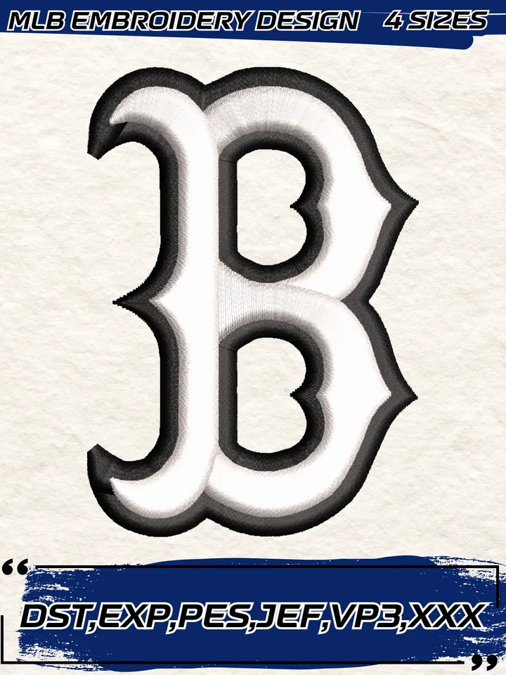 Boston Red Sox Logo 3D Embroidery Design,MLB Embroidery Design,Machine Embroidery Design File,4 Sizes, Digital Download