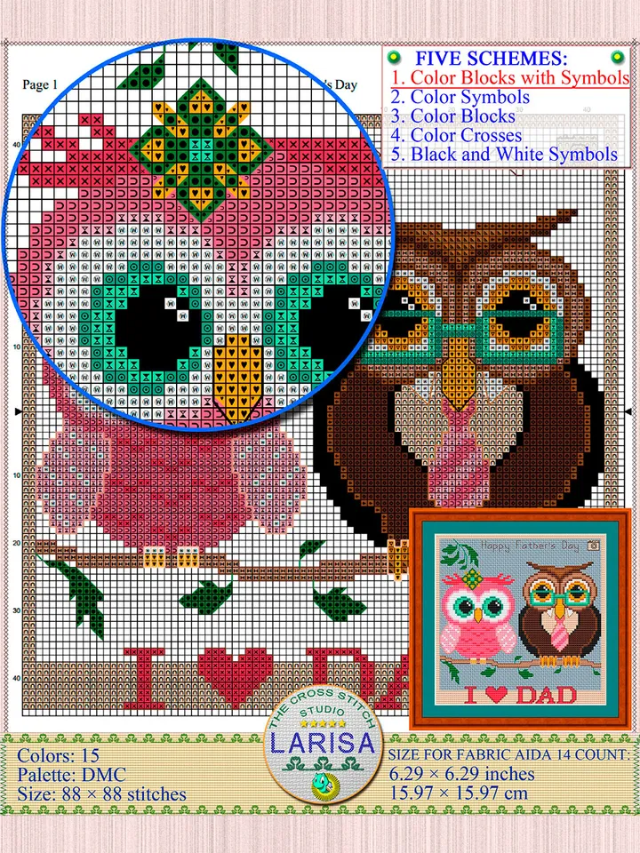 Father’s Day Cross Stitch Pattern | Two owls