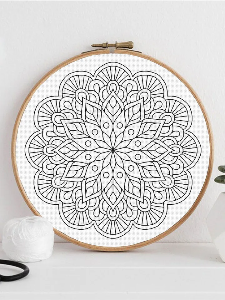 Flower mandala blackwork pattern PDF download Mandala ornament Backstitch chart, Blackwork mandala hand embroidery PDF, Mandala art #W45