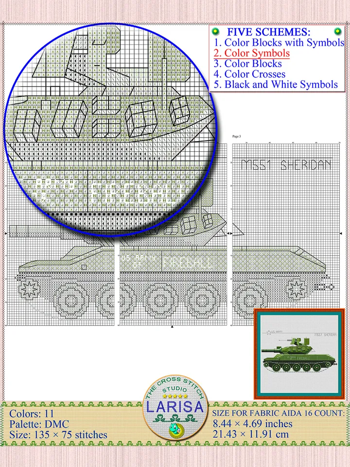 Sheridan Cross Stitch Pattern | American M551 Sheridan Tank Chart