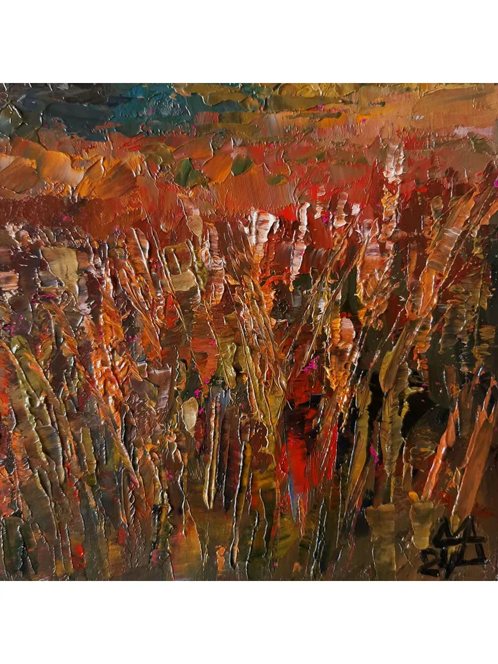 House Sunlit painting 12x8” ORIGINAL ART Evening Landscape Impressionist hand painted by artist Marina Chuchko