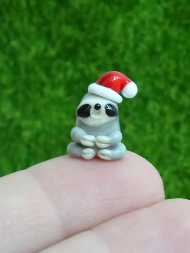 SLOTH GIFTS Sloth figurine Sloth ornament Christmas sloth Santa hat miniature sloth Baby sloth Glass sloth tiny glass animals Glass figurine