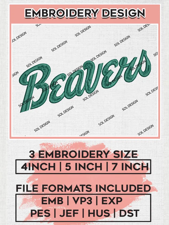 NCAA Beavers College Team Word Logo Embroidery Design Files, NCAA Bemidji State Beavers Machine Embroidery, NCAA Teams, 3 sizes, NCAA Machine embroidery designs, Digital Download