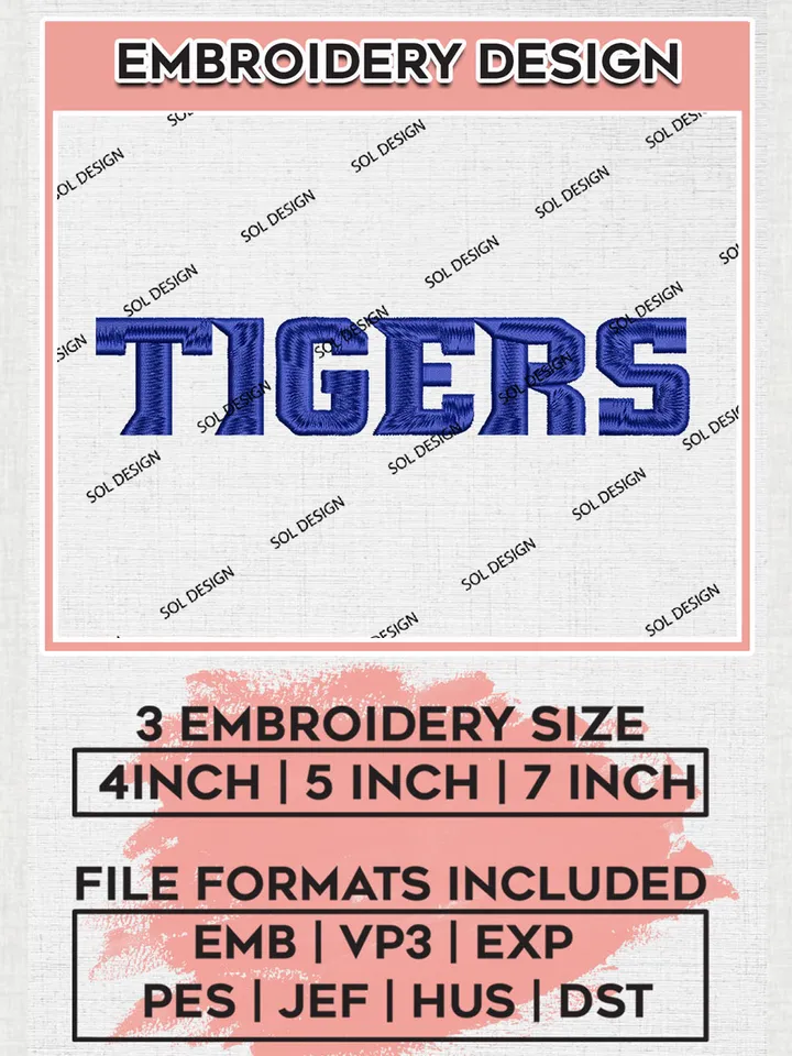 NCAA Tigers Team Writing Logo Embroidery Design Files, NCAA Tennessee State Tigers Machine Embroidery, NCAA Teams, 3 sizes, NCAA Machine embroidery designs, Digital Download