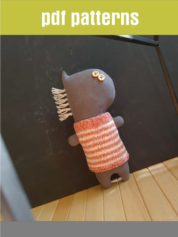 Animal Dolls sewing and knitting patterns PDF, Unicorn and Horse in striped sweaters, Digital tutorial in English, rag dolls diy