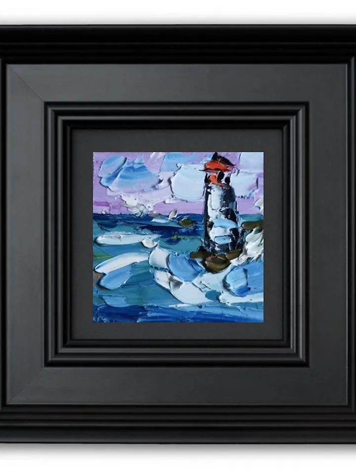 Lighthouse Painting Ocean Original Art Small Impasto Oil Painting by Verafe