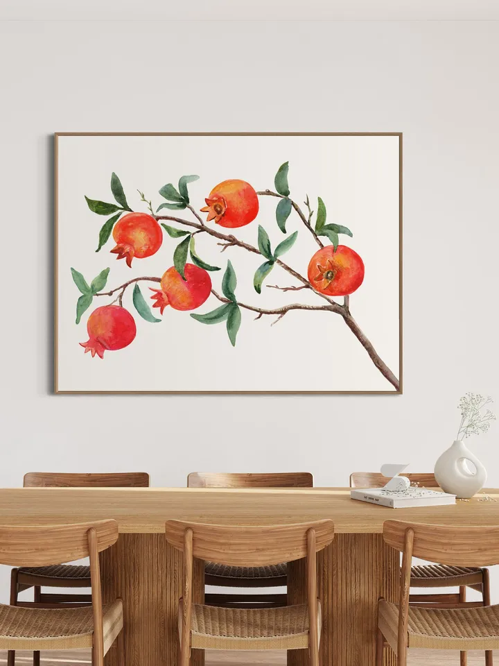 Pomegranate Tree Art Print, Watercolor Painting, Pomegranate Artwork, Vintage Fruit Trees, Gift For Chef, Fruit Painting, Still Life Fruit,
