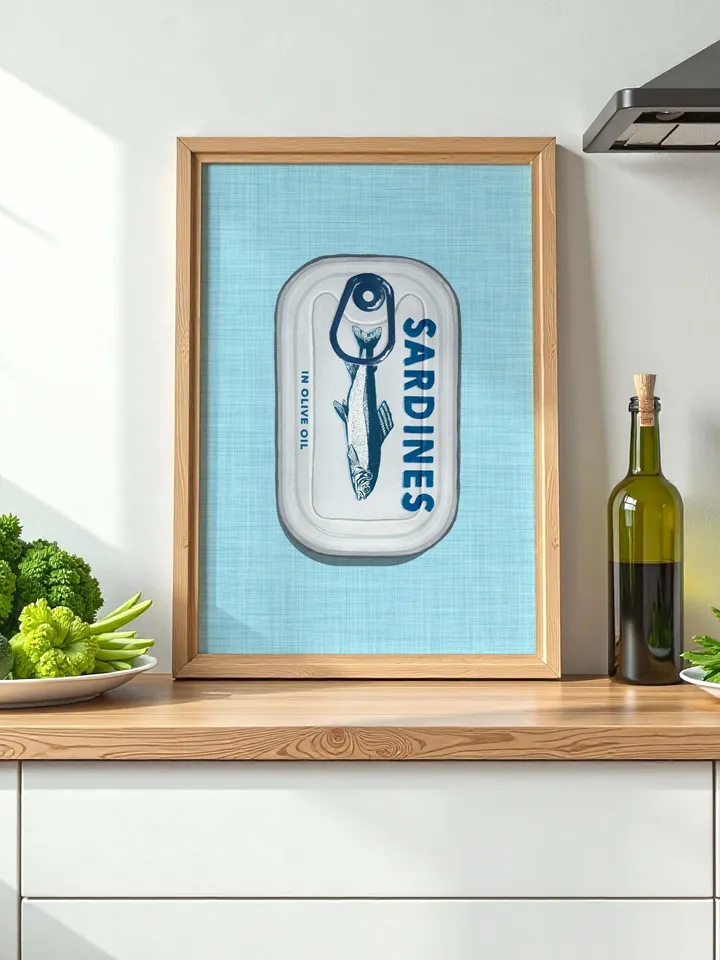 Sardines Print Sardine Tin Vintage Poster Retro Sardine Wall Art Fish Print Eclectic Wall Art Colorful Kitchen Art Maximalist Poster Digital