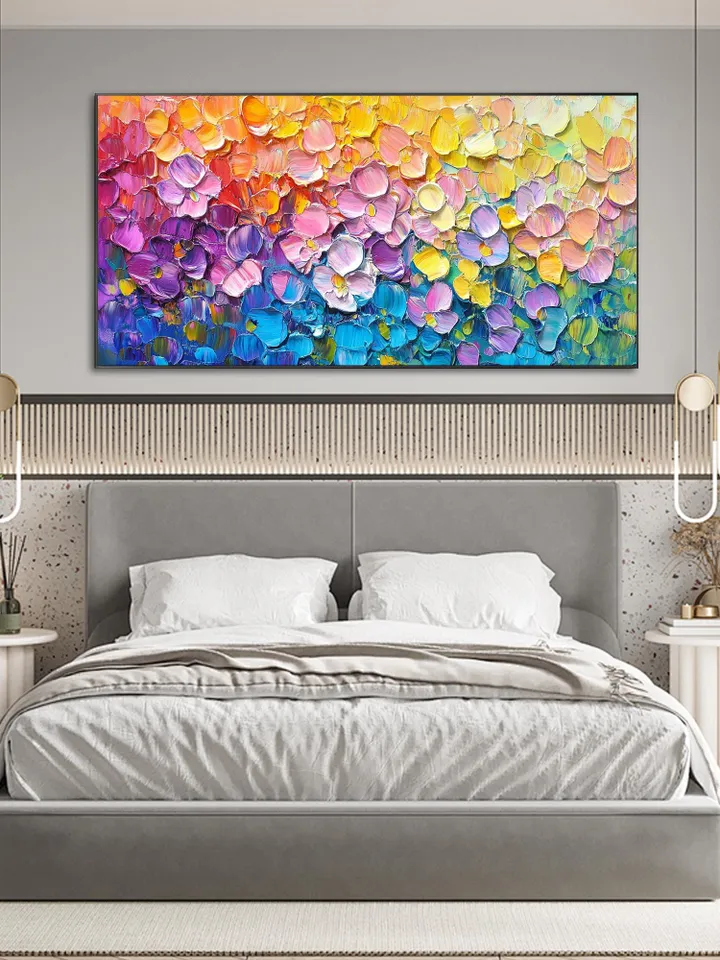 Rainbow Floral Impasto Painting, Original Textured Flower Art, Colorful Wall Art, 3D Canvas Art, Modern Floral Decor, Living Room Decor
