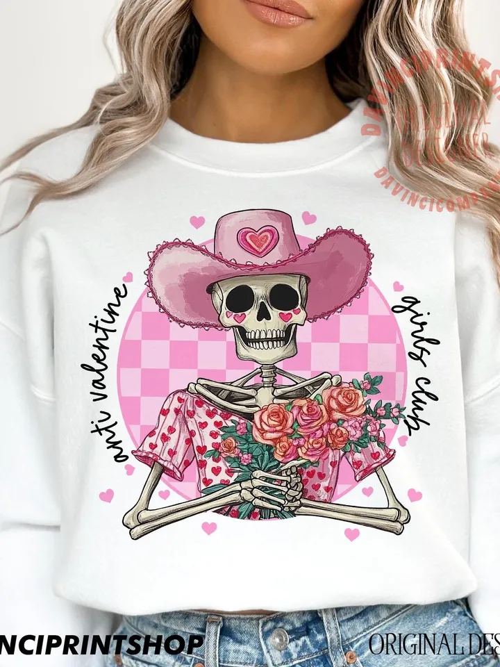 Anti Valentine girls Club skeleton Png, Valentines Day Png, Funny Valentine Png, Skeleton Png, Single girls Png, Skeleton Valentine, Funny