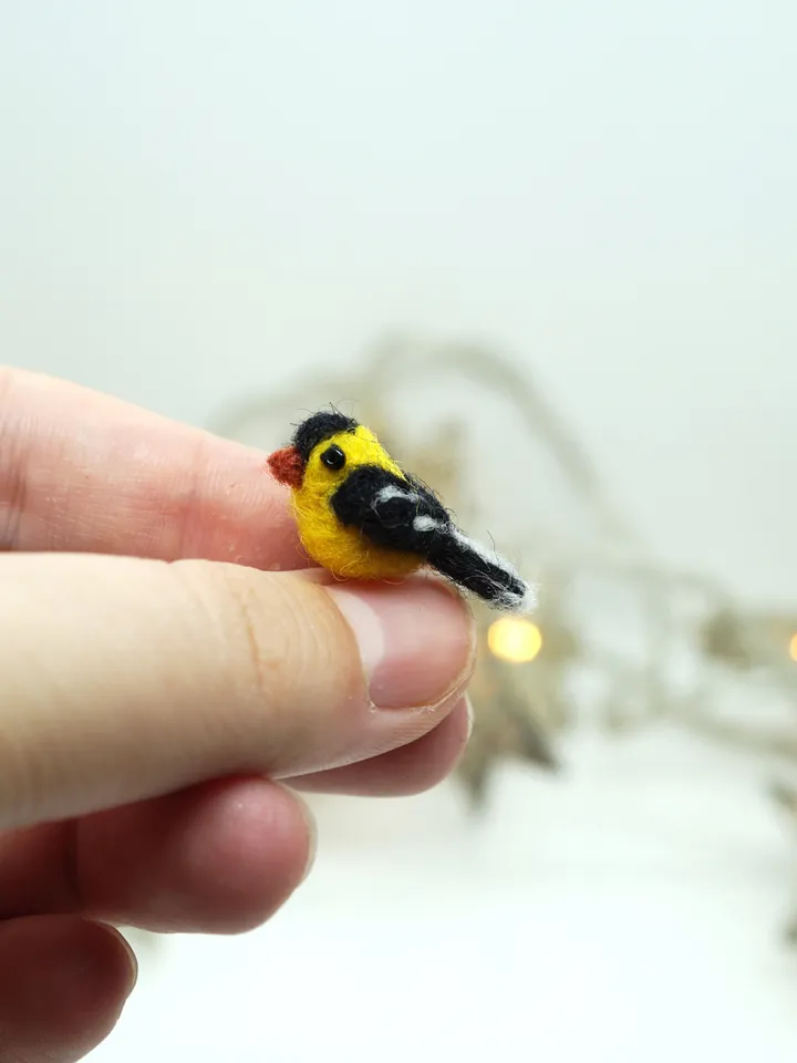 Tiny needle felted goldfinch, miniature bird, made to order