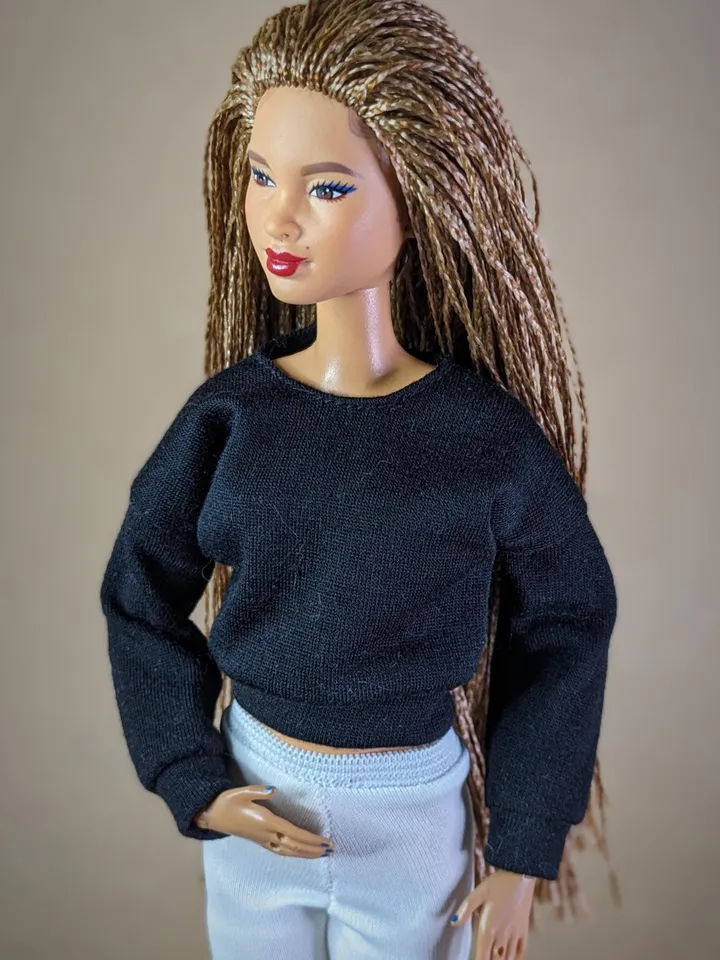 Black long-sleeve shirt for 1/6 scale fashion female dolls
