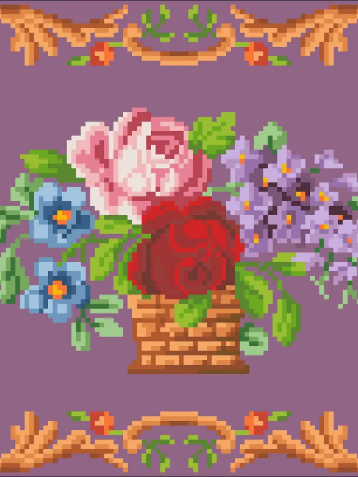 Antique Cross Stitch Pattern Bouquet of Flowers Digital Download PDF