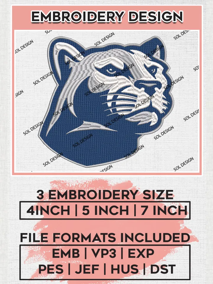 Penn State Nittany Lions Football Team Head Mascot Logo Embroidery Design Files, NCAA Penn State Nittany Lions Machine Embroidery, NCAA Teams, 3 sizes, NCAA Machine embroidery designs, Digital Download