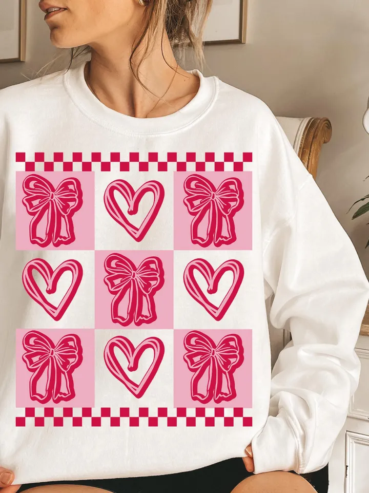 Valentine's day Heart Coquette bow PNG Retro Valentine Shirt Design Checker Valentine's Day Png Valentine Love Png Happy VDay Png ORIGINAL