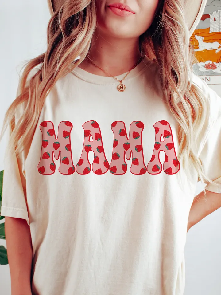 Trendy Retro Mama PNG Strawberry Berry First Summer Varsity Popular Aesthetic Trendy Mom Berry Sweet Shirt Design Sublimation DTG PNG