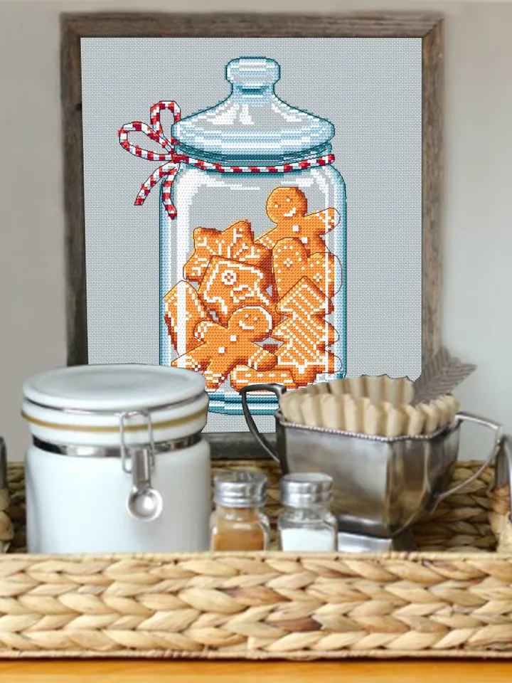 Christmas gingerbread cross stitch pattern download PDF, Christmas jar cross stitch chart, Holiday hand embroidery PDF, Sweet Christmas #N85