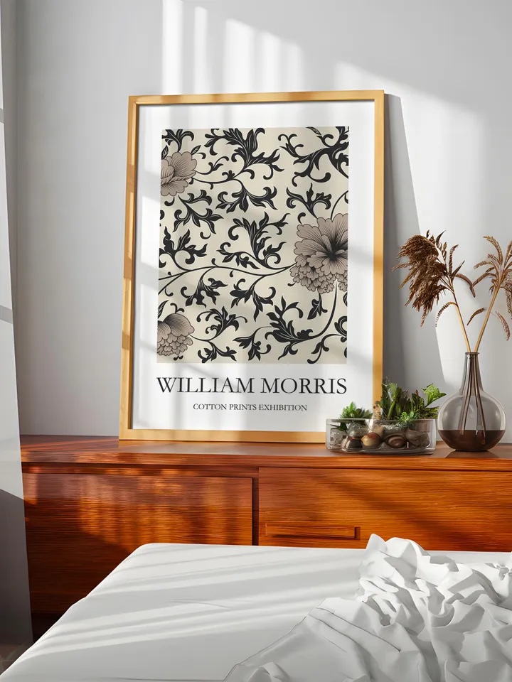 William Morris Monochrome Print Vintage Textile Poster Museum Style Home Decor Interior Pattern Digital Download Gift Classic Black White