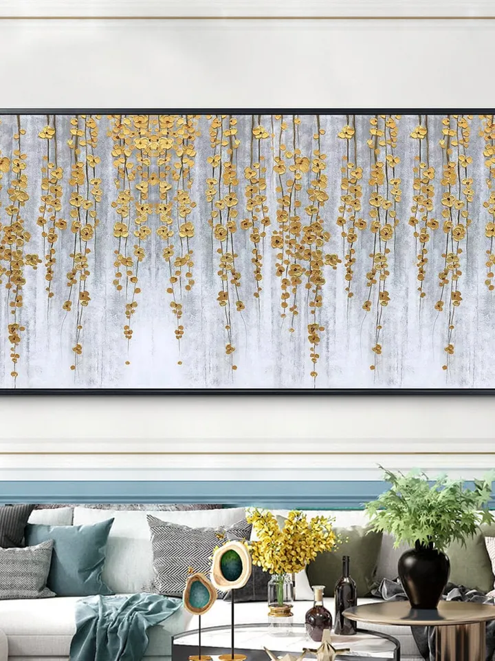 Abstract Gold Flower Painting On Canvas Large Original Gold Foil Painting Modern Landscape Acrylic Painting Living Room Wall Art Home Dcoer