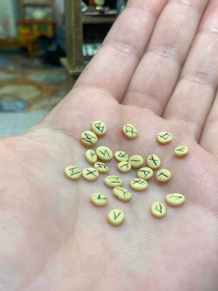Runes for fortune telling. Dollhouse miniature. 1:12. Magic runes.