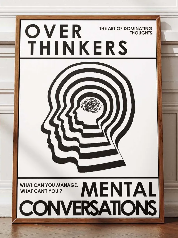 Overthinkers Wall Art Digital Print Retro Style Creativity Poster Eclectic Printable Artwork Trendy Room Decor Instant Download White Black