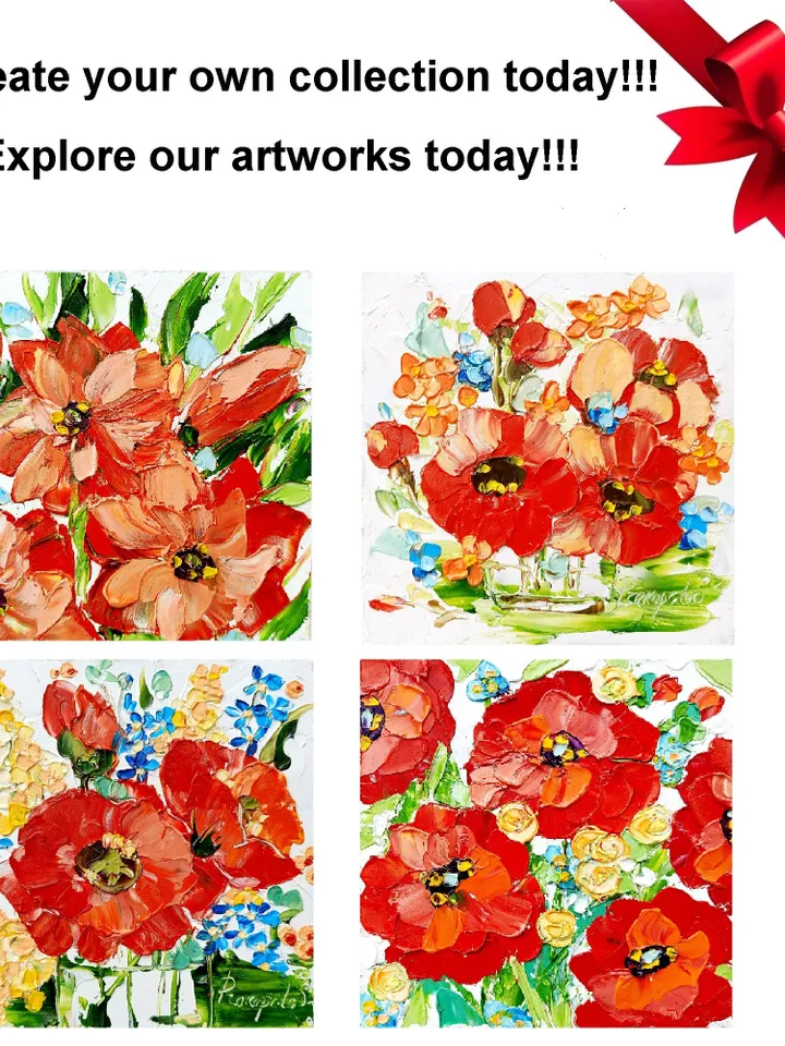 Poppies Impasto Oil Painting Abstract Flowers Original Art Neutral Floral Wall Art Rustic Decor Mother's Day Gift by ArtProkopaloSv