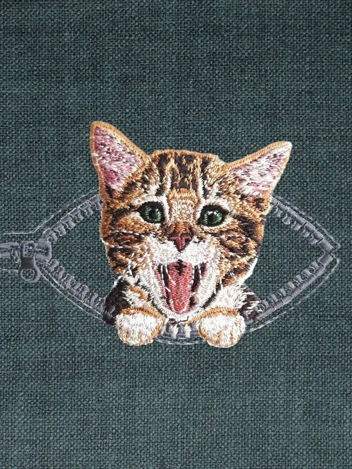 Kitten in a zipper pocket Miniature realistic machine embroidery design Pet design kitten realistic pattern cat embroidery motif