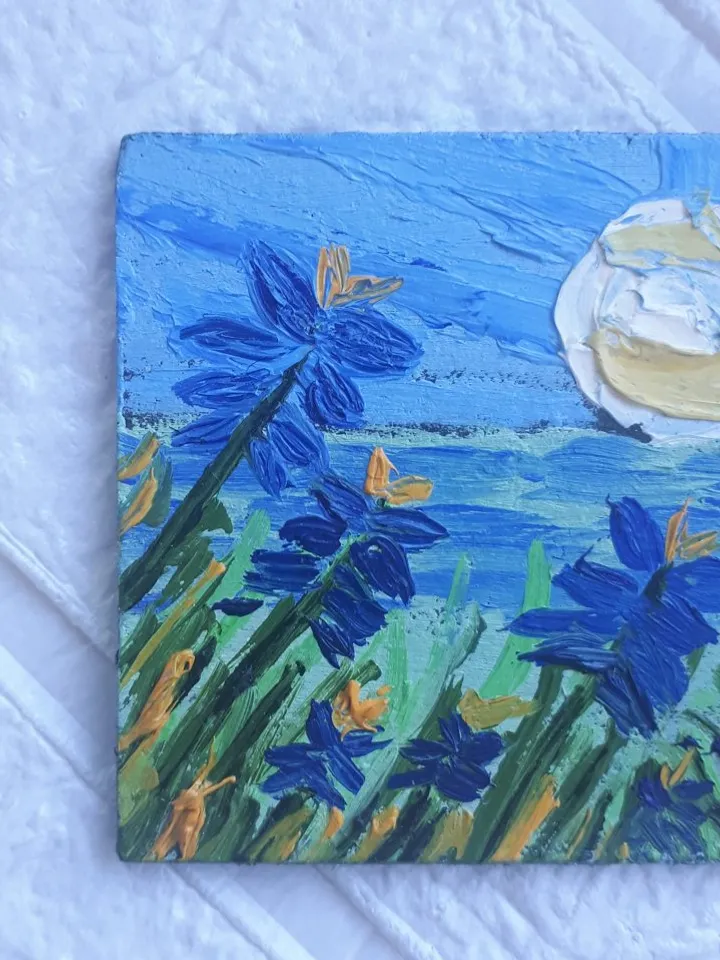 BLuebonnets Original Oil ACEO Abstract Flowers, Painting Miniature