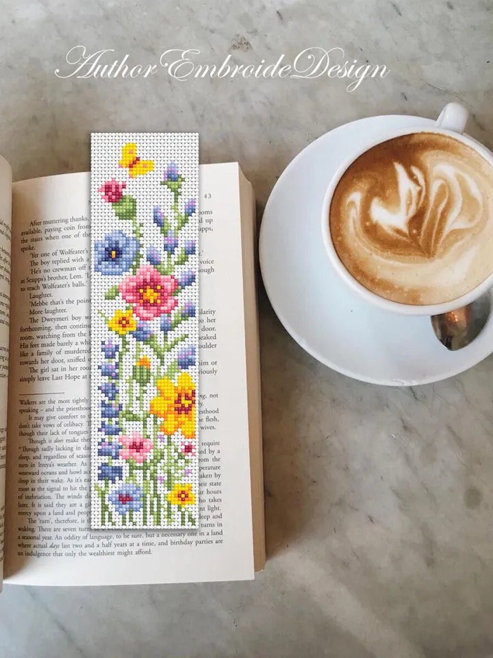 Flower bookmark cross stitch pattern PDF download Wildflowers cross stitch chart, Floral bookmark pattern digital, Watercolor flowers #B453