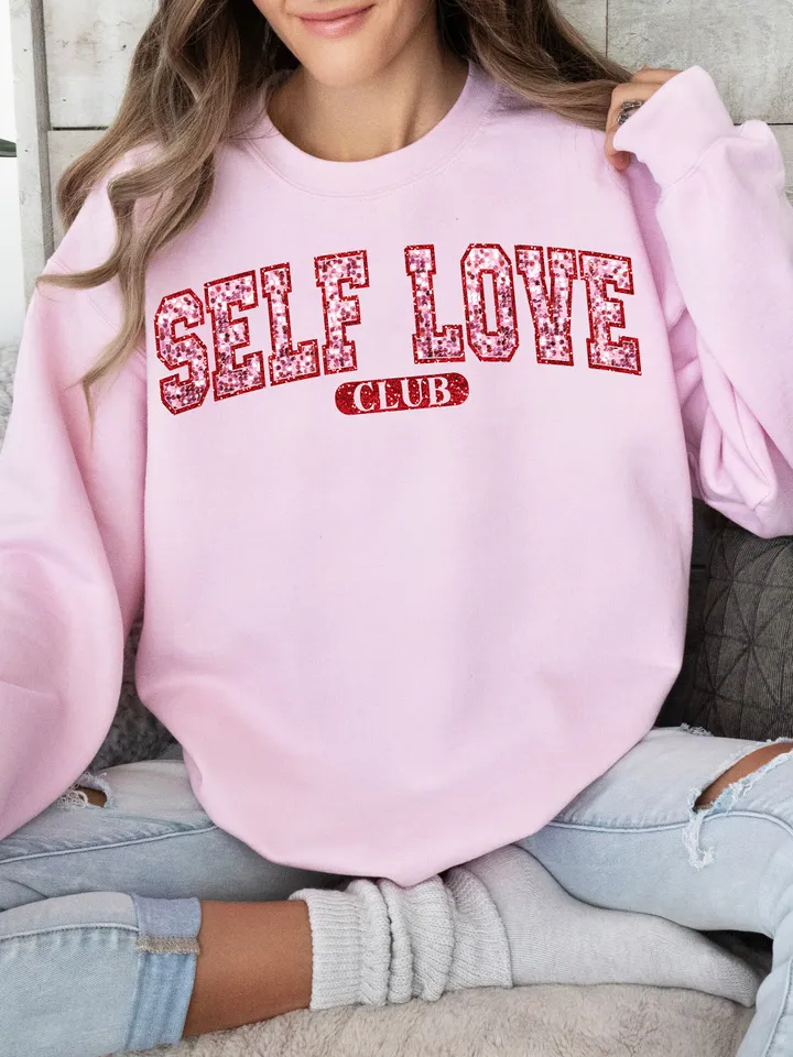 Faux Sequin Varisty Self Love PNG Faux Valentine’s Day Trendy Valentine Cut file, college font cupid png, xoxo retro cut file, trendy vday