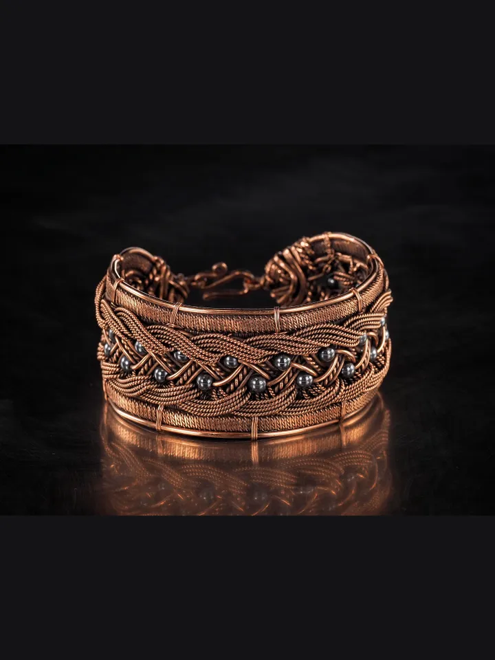 Copper wire wrapped bracelet with hematite for lady Antique style WireWrapArt