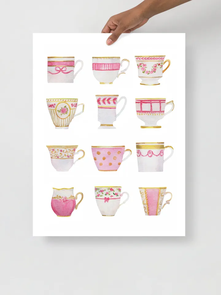 Pink Tea Cups Print, Watercolor Painting, Tea Art, Gift For Tea Lovers, Kitchen Art, Vintage Tea Cup Art, Tea Watercolor, Tea Gift, Cup Art