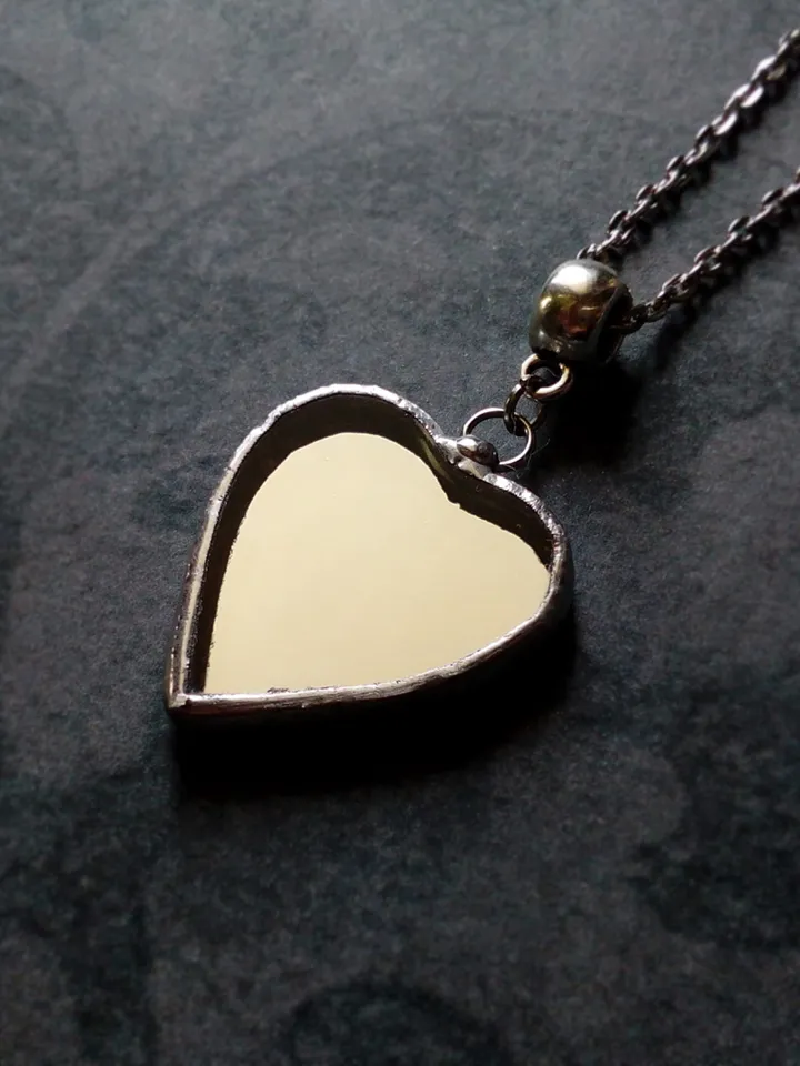 Mirror heart necklace, valentines, Stained glass, tiffany, Valentine's day, Tin soldered mirror, st Valentine heart
